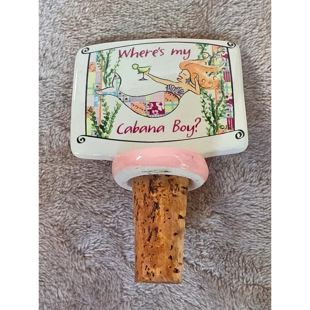 Ceramic Mermaid Wine Bottle Stopper Wheres My Cabana Boy Coastal Barware Topper